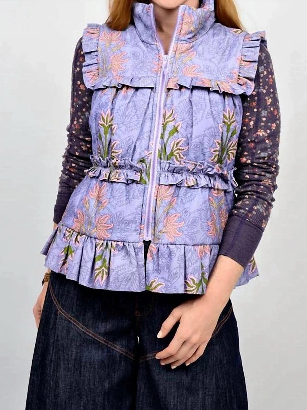 Ivy Jane Block Print Corduroy Vest in Purple